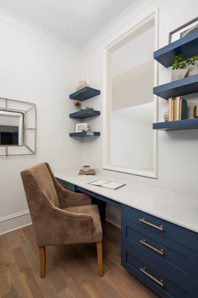 custom desk and floating shelves